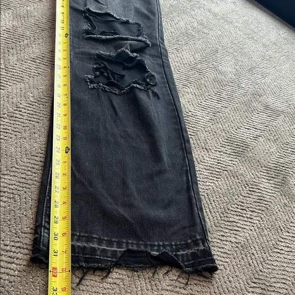 Vibrant M.I.U. Jeans Women's Juniors Size 1 Black Distressed High Rise Wide Leg - Picture 11 of 12